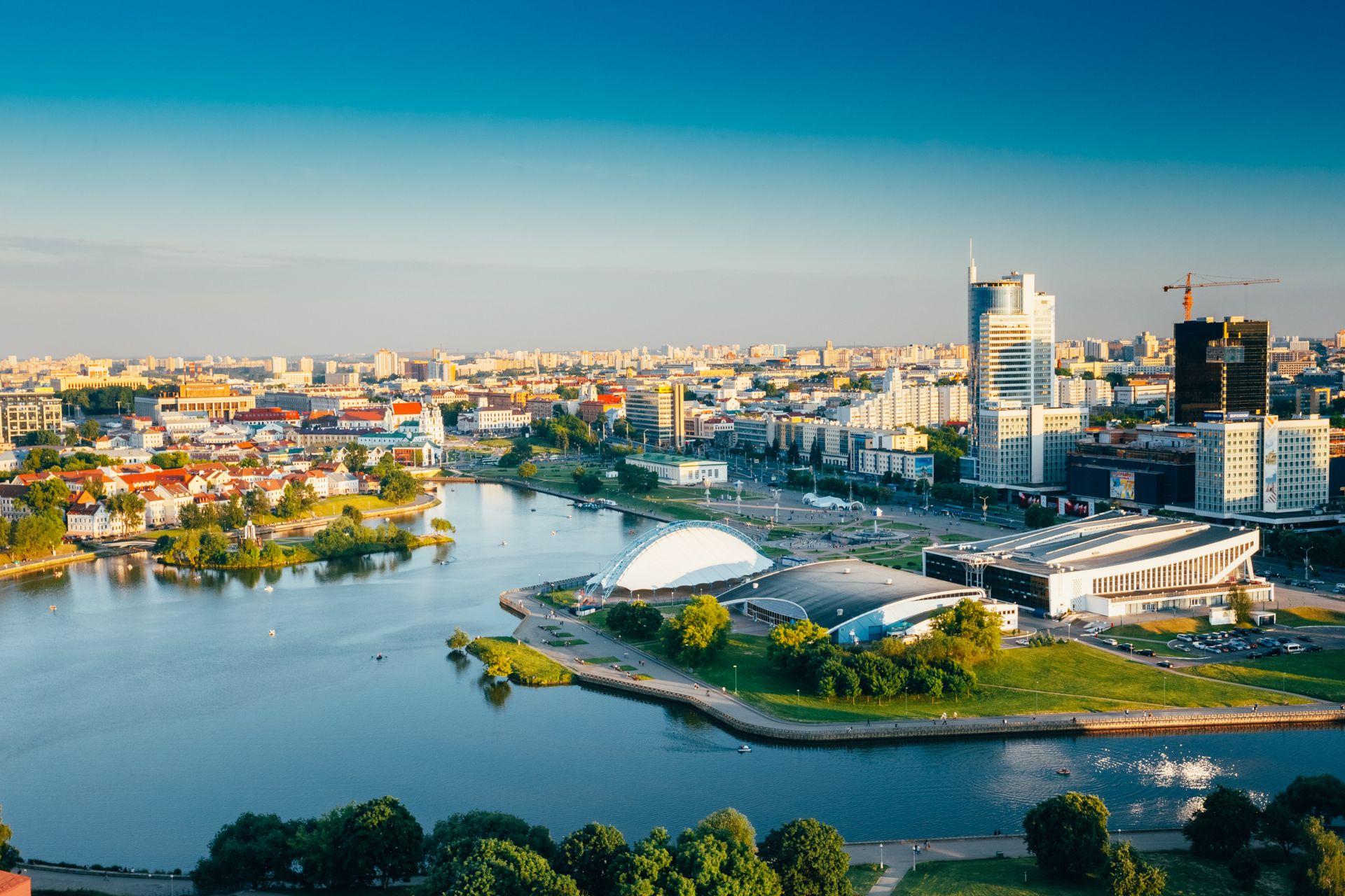 Vue aérienne, paysage urbain de Minsk, Belarus