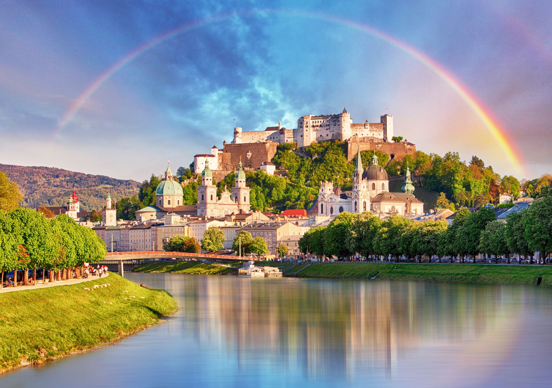 Austria, Rainbow over the Salzburg castle
