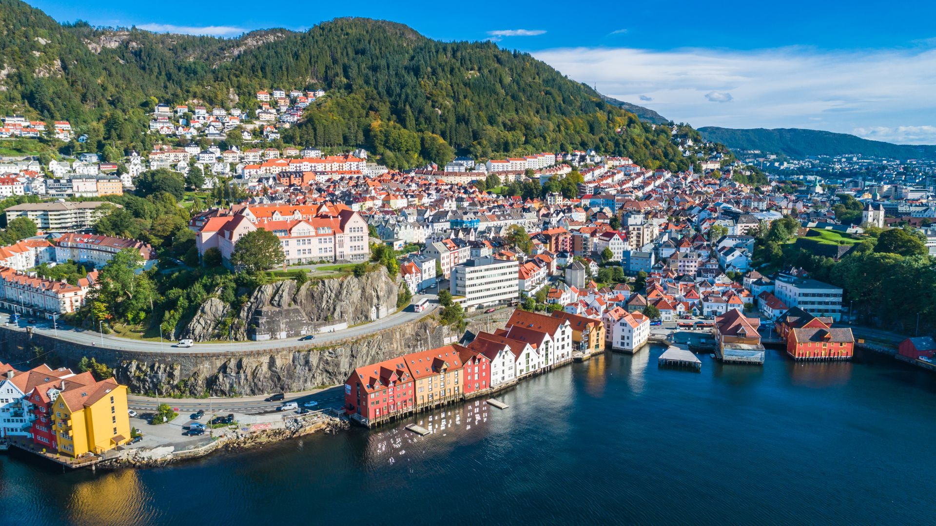 Bryggen, Bergen, Norway. Hanseatic heritage wooden commercial buildings in the city of Bergen