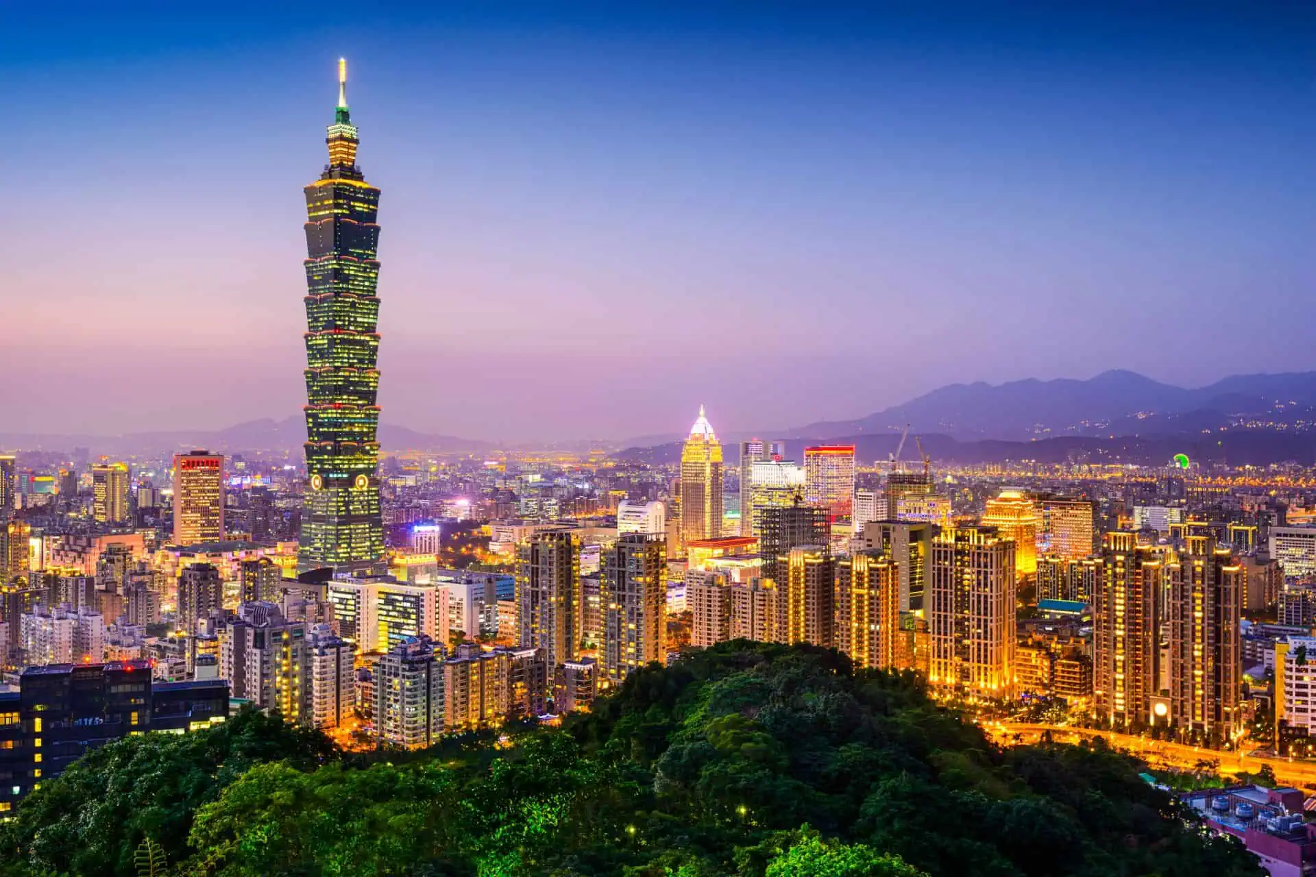 台北，台湾城市的黄昏。