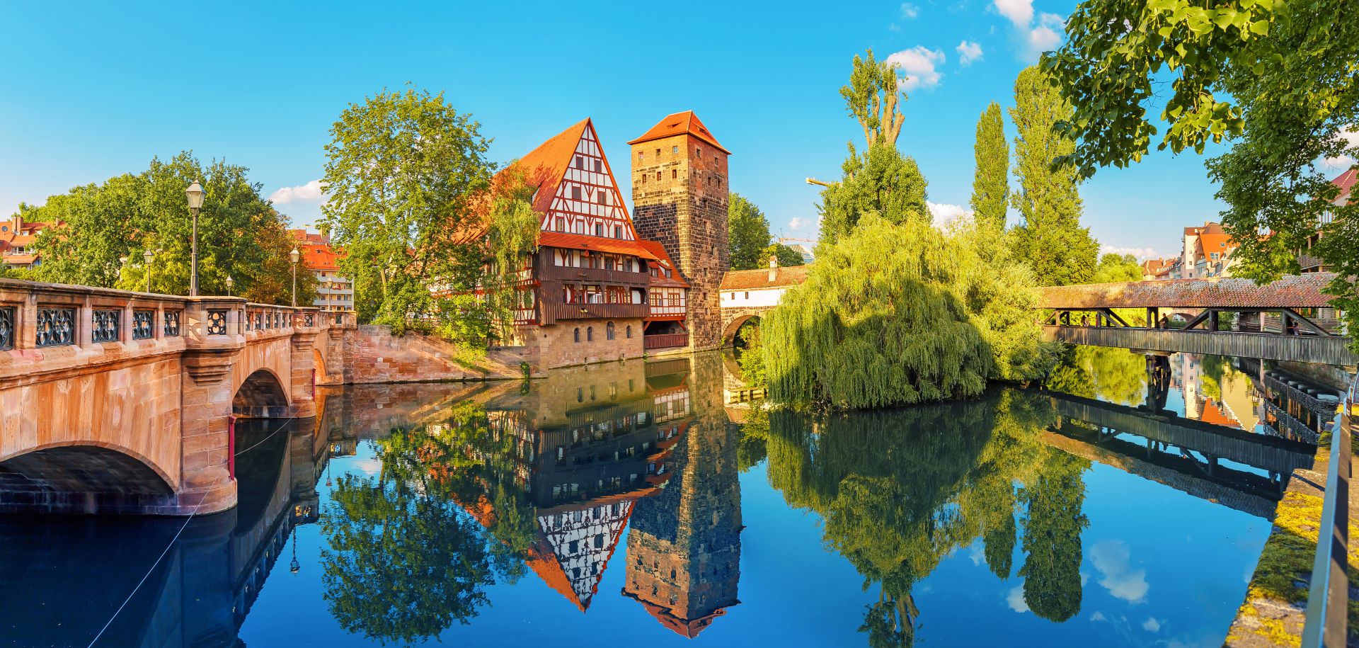 old half-timbered houses on the banks of the river Pegnitz