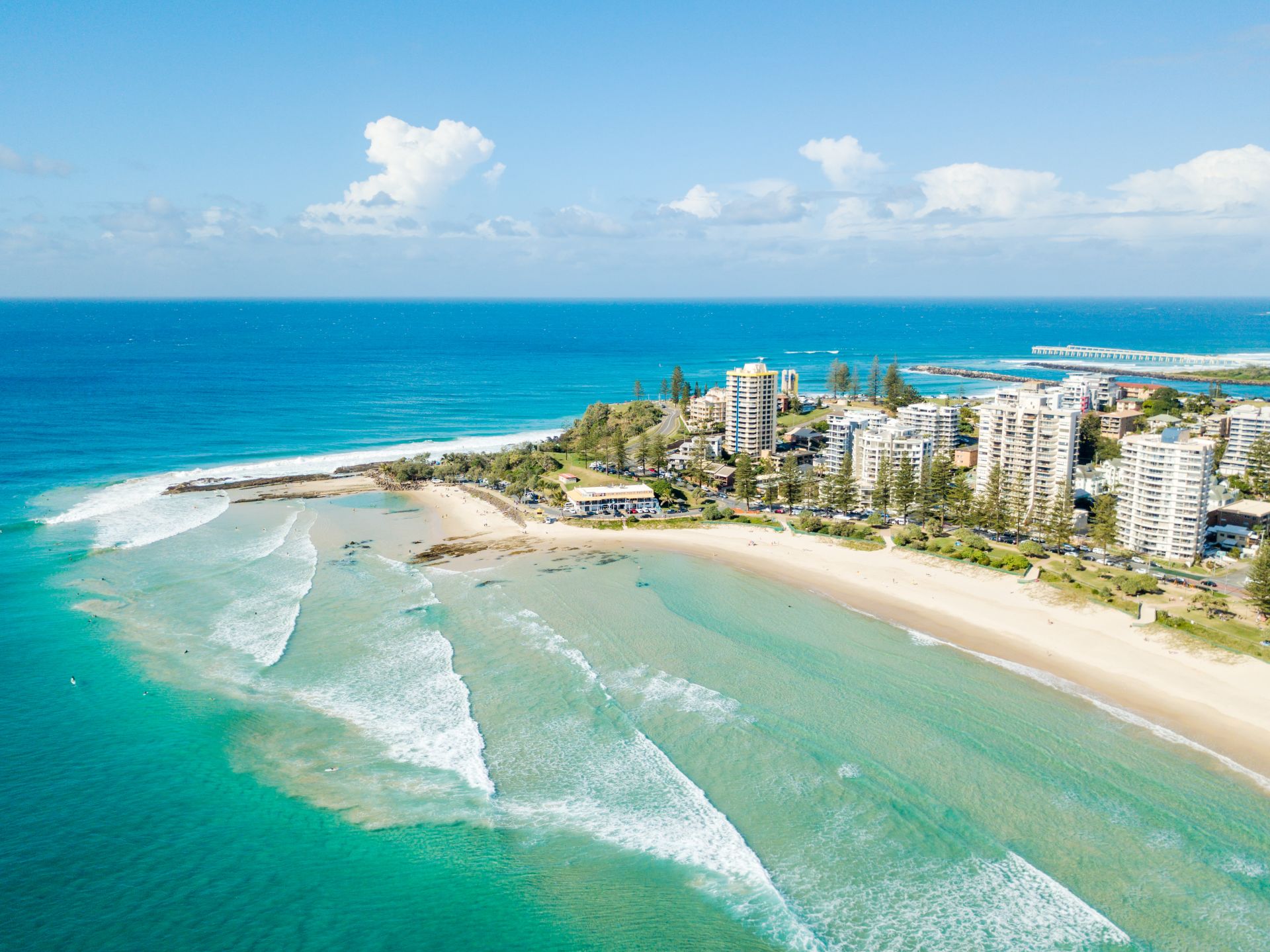 Coolangatta and Snapper Rocks from an aerial view
