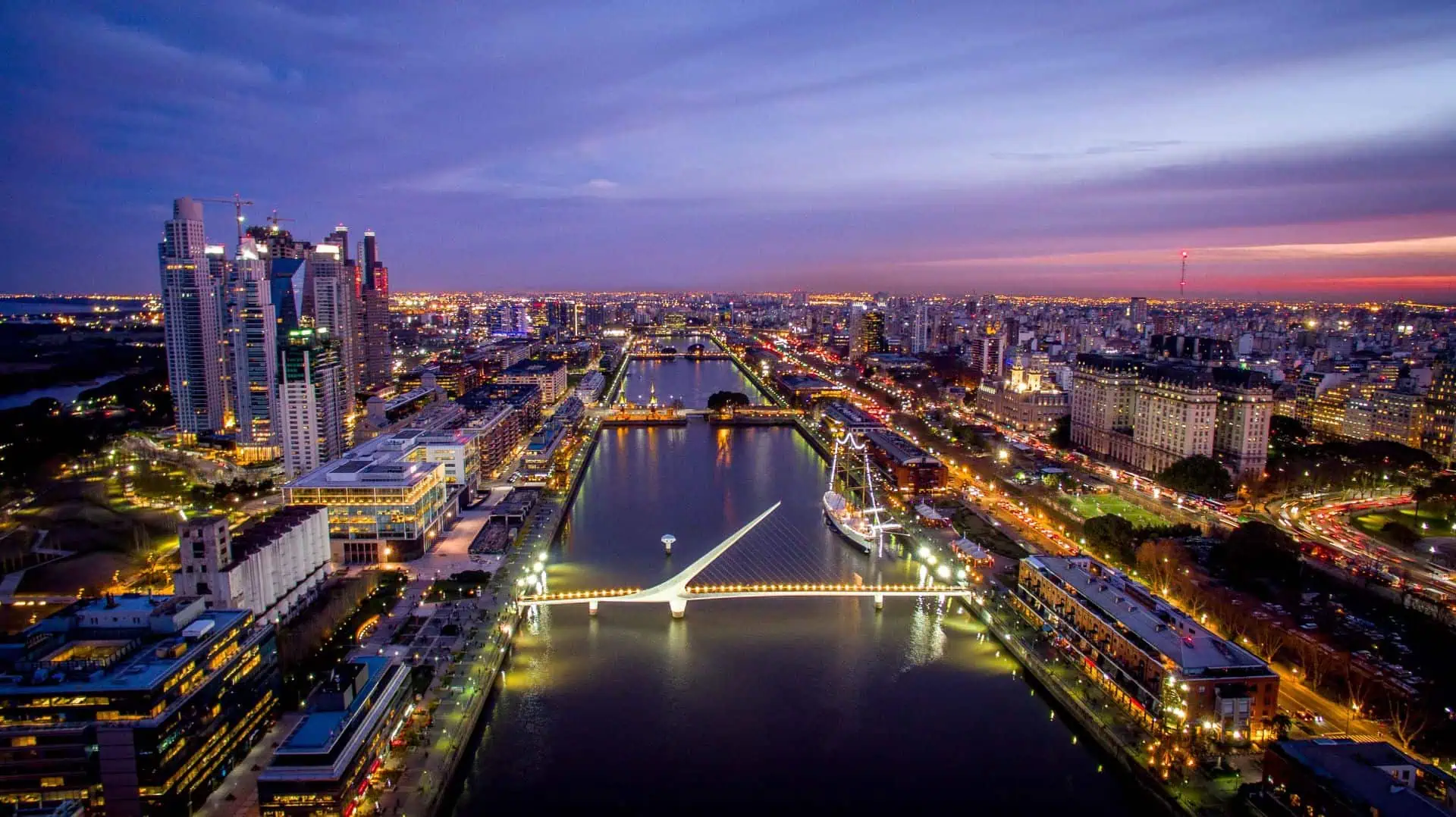 Panoramic view of the Puente de la Mujer and Puerto Madero