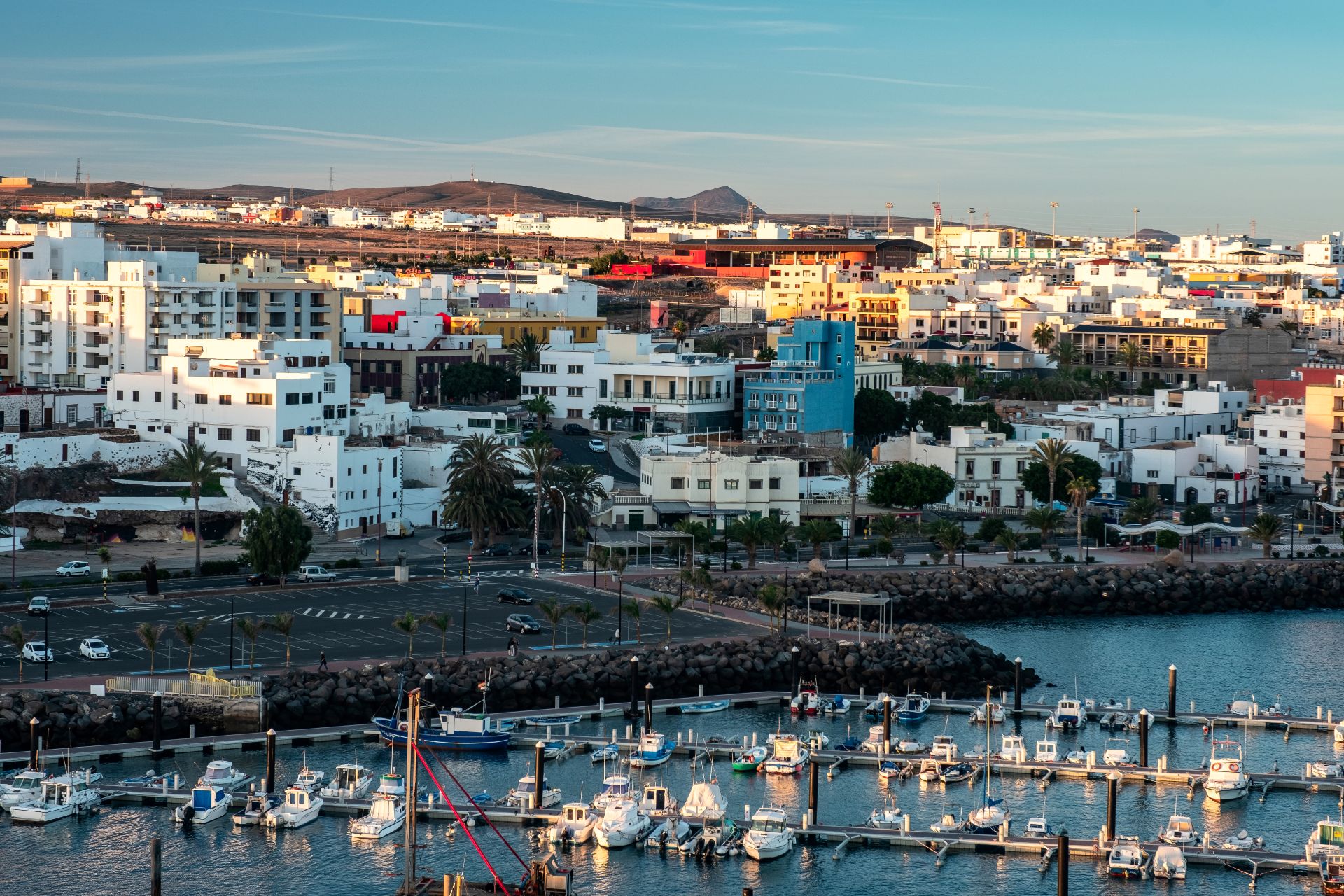Top view of port of Puerto Del Rosario city