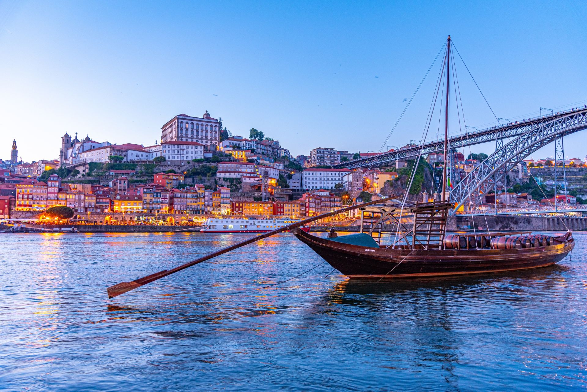 Rabelo boats mooring at Porto, Portugal