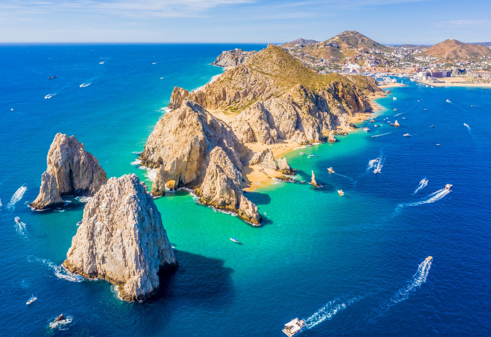 Aerial view of Lands End and the Arch of Cabo San Lucas