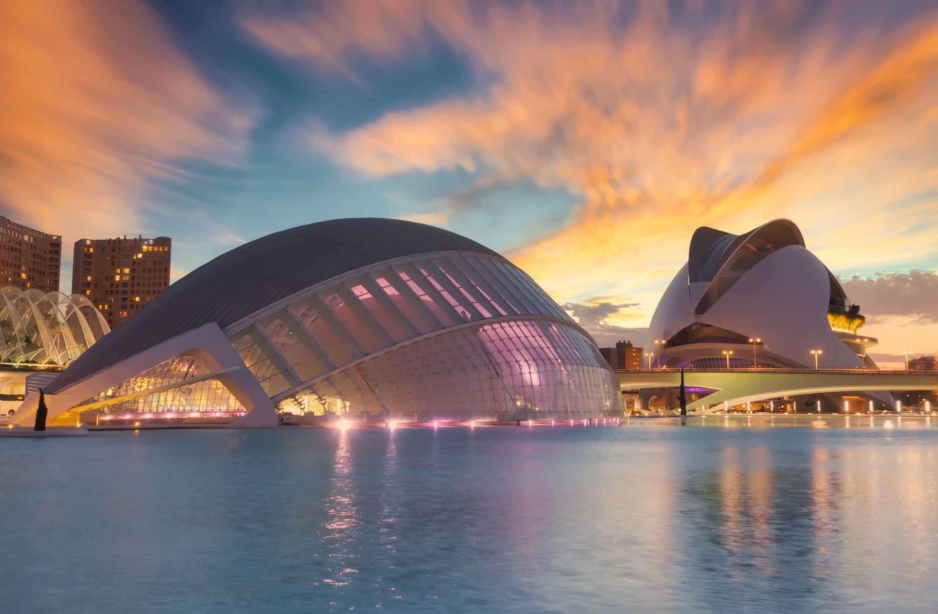 beautiful sunset in the famous city of arts and sciences