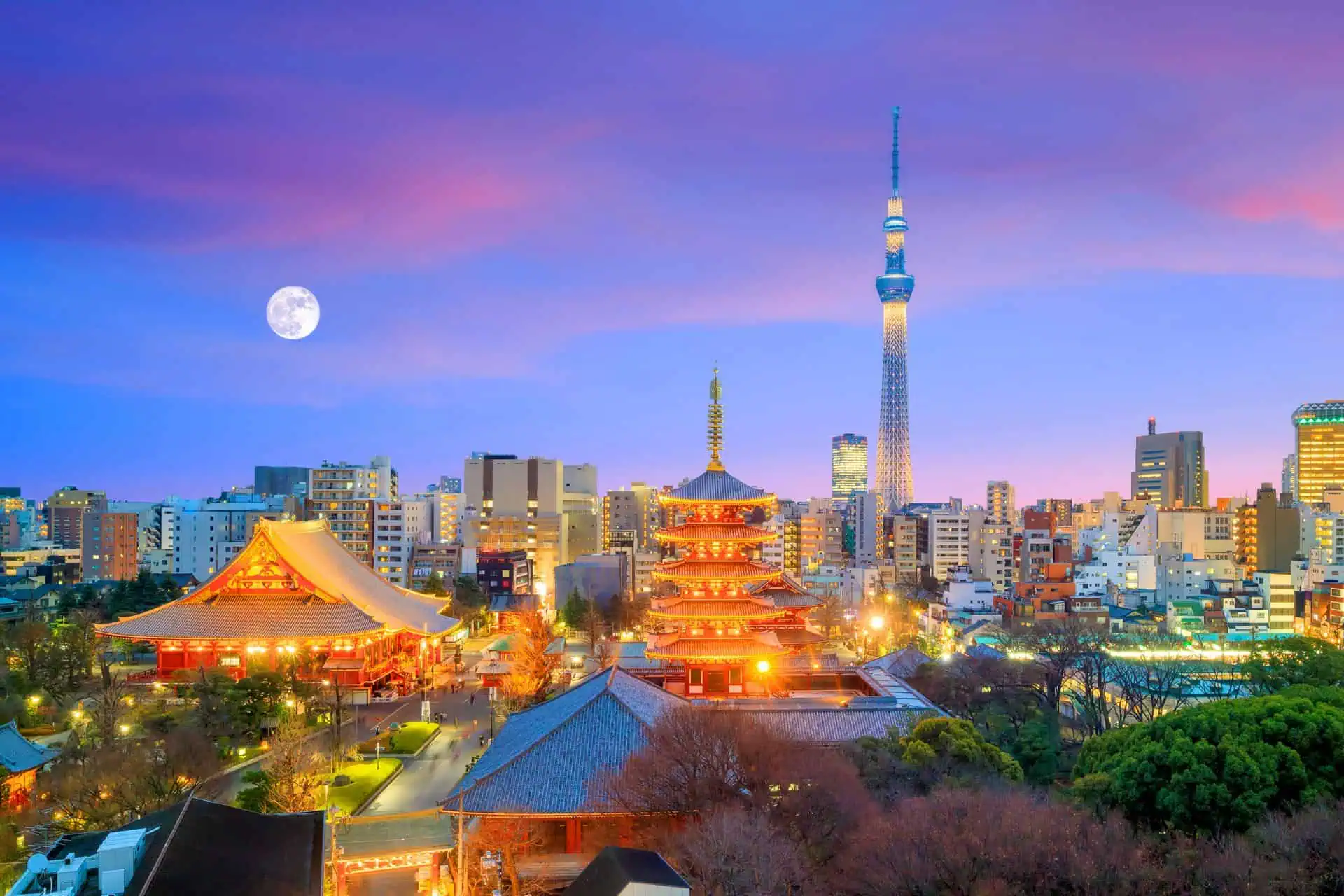 Vista dello skyline di Tokyo con il tempio Senso-ji e il Tokyo Sky Tree