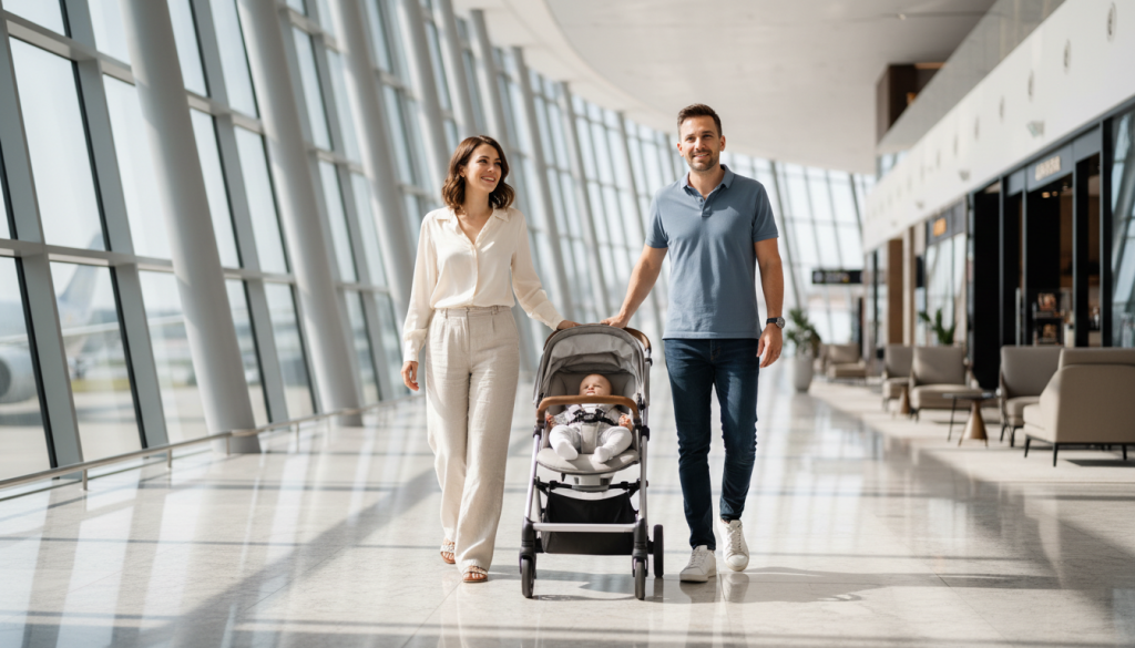 family with baby at airport