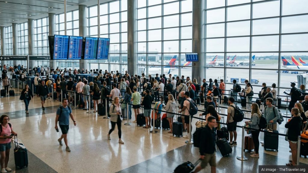 crowded airport during spring break destinations